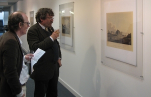 Rory Muir and Charles Esdaile at a private view of the Wellington & Waterloo exhibition in the Hartley Library.