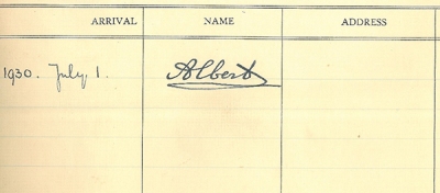 Signature of Albert, Duke of York in the Highfield Hall signing in book, 1 July 1930 [MS 310/71]