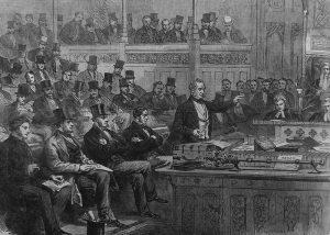 Illustration of Lord Palmerston making the Ministerial Statement on Dano-German Affairs in the House of Commons: Illustrated London News, 2 July 1864 [quarto per A]