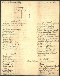 MS 62 BR103/6 Plan and notes by second Viscount Palmerston on fruit grown within the garden, 1769