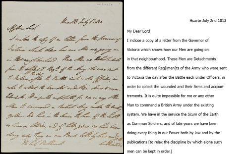 Letter from Arthur Wellesley, later first Duke of Wellington, to Henry Bathurst, third Earl Bathurst, Secretary of State for War and the Colonies [MS61 Wellington Papers 1/373]