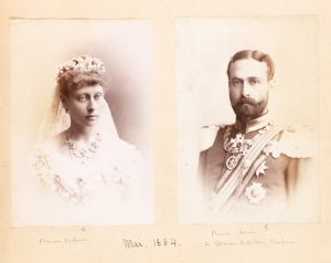 Photographs of Mountbatten’s parents on their wedding day, 30 April 1884, from the album of Prince Louis of Battenberg [MS 62 MB2/A4/4-5]