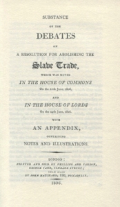 Substance of the debates on a resolution for abolishing the slave trade (1806)