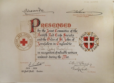Certificate granted to Lady Swaythling [MS 383 A4000/2/1]
