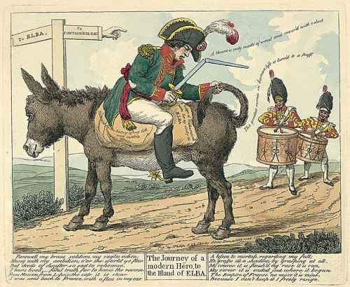 Cartoon, ‘The journey of a modern hero, to the island of Elba’, by J. Phillips.