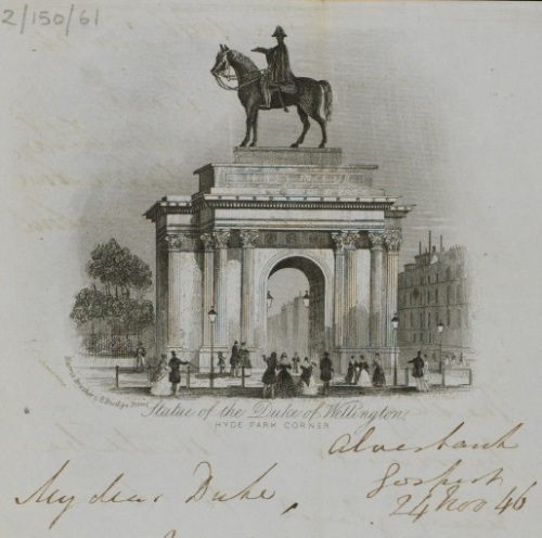 Headed notepaper containing a depiction of the Wellington Arch, Hyde Park Corner, London [MS61 WP2/150/61]