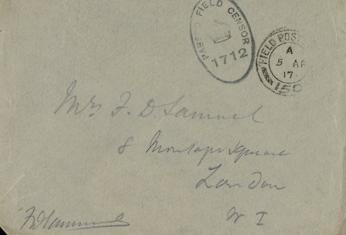 Envelope of letter from Fred Samuel to his wife, 1917 [MS336 A2097/8/2/31]