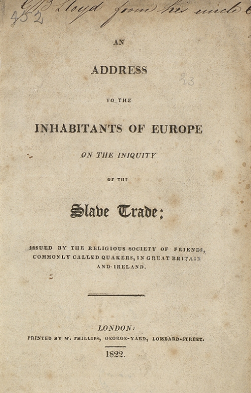 An address to the inhabitants of Europe on the iniquity of the slave trade [Rare Books HT 1322]