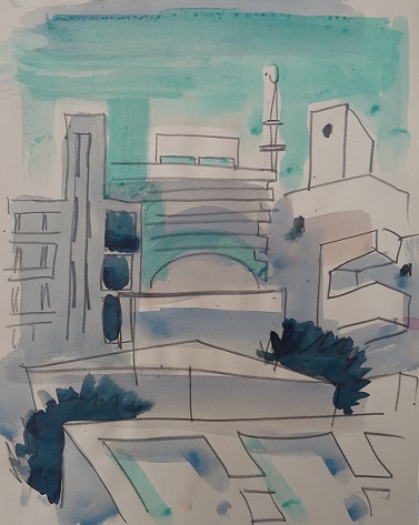 Sketch by Honor Frost of buildings in Lebanon [HFA/1/9/1/1]