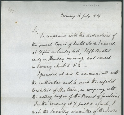 Report by Dr John Sutherland on sanitation in Romsey, 1849 [MS 62 Broadlands Archives BR131/12]