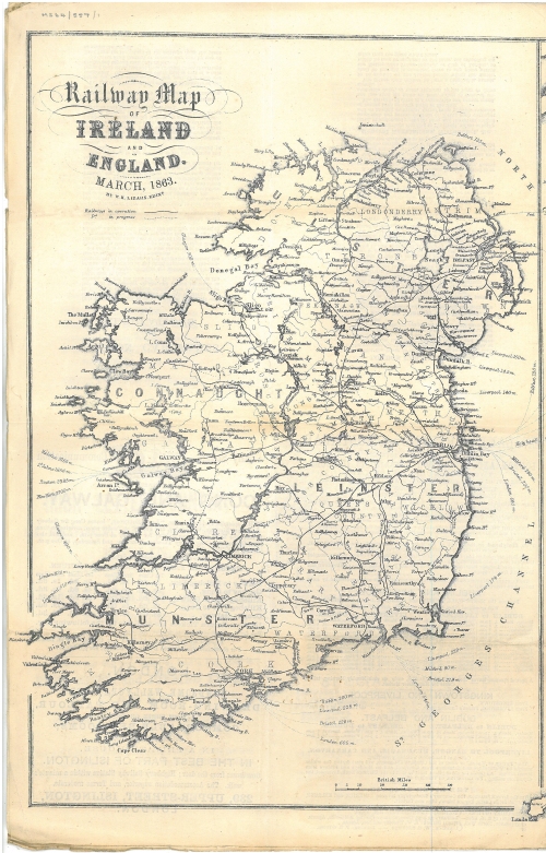 'Railway Map of Ireland and England’, W.H.Lizars, Edinburgh, March 1863, (MS64/557/1)