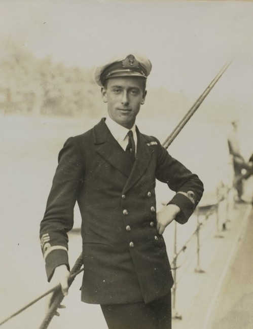 Lord Louis Mountbatten leaning against the rail of his ship, HMS P31, August 1919 [MB2/N4/18]