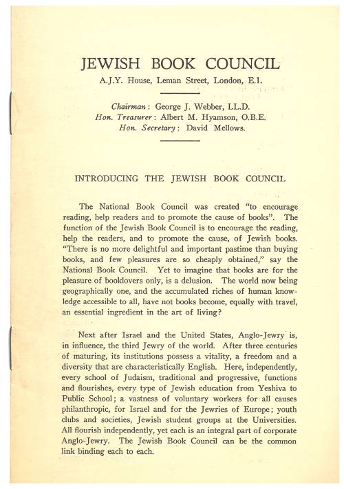 Jewish Book Council introductory leaflet [MS 385 A4040 1/2]