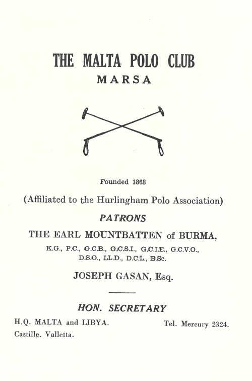 Malta Polo Club Rundle Cup Programme, 4 March 1967 [MB1/L292]