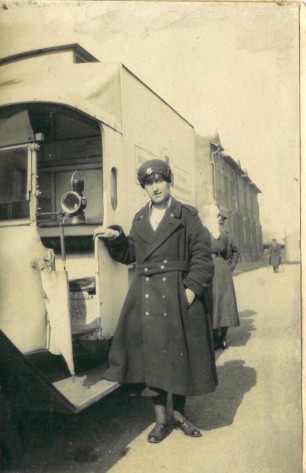VAD driver with one of the Red Cross ambulances used to transport patients [MS101/8 A4303/1/29]