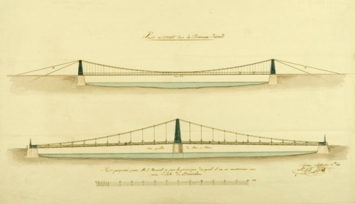 Drawing of two chain bridges by Marc Brunel [MS 61 WP1/679/8]