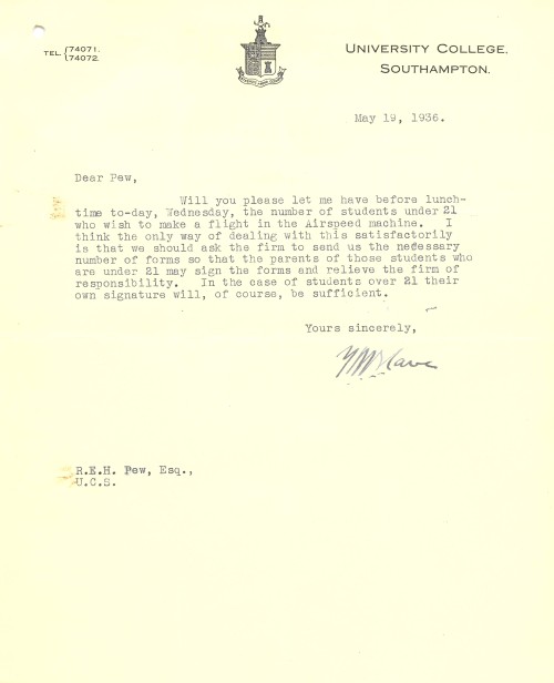 Letter written by Commander Cave-Brown-Cave, 19 May 1936 [MS 1 4/126]