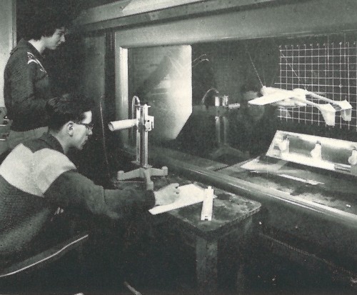 Students studying a model in the 7 x 5 wind tunnel from the University of Southampton 1862-1962 Centenary Appeal booklet [MS224/22 A952/6]