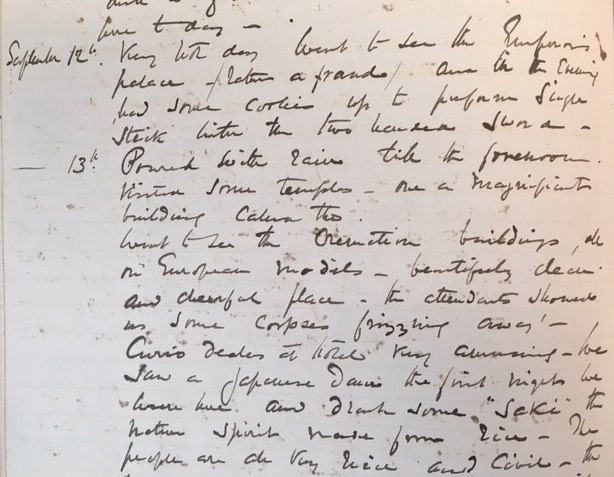 Section from the Journal of Lieutenant Colonel Henry Parnell, describing is trip to Japan in September 1883 [MS 64/278]