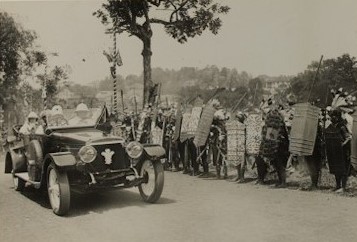 Singapore: the route to Government House lined by head hunters (Dyak tribesmen) from Borneo, March 1922 [MS 62 Broadlands Archives MB2/N7, 187]  