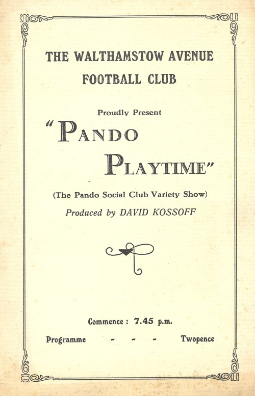 The Walthamstow Avenue Football Club “Pando Playtime” programme, produced by David Kossoff [MS348 A2084 7/2]