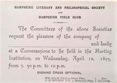 printed invitation to the conversazione at the Hartley Institution