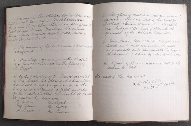 Hartley University College Athletics Committee minute book and accounts, 1903-8 [MS1 A4089/1]